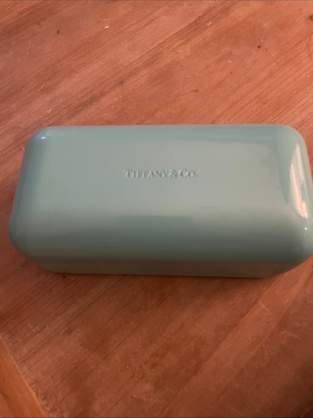 Tiffany & Co. Glossy Aqua Eyewear Case with cleaning cloth